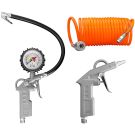 Kit 3 accesorii compresor AgroPro pistol de umflat cu manometru pistol de suflat furtun spiralat 5 m
