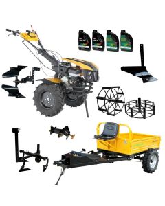 ProGARDEN Pachet Campo 1873 Alpine V2 Motocultor 18CP + RM500T Remorca + 2xPlug + Prasitoare + Adaptor + 2xRoti metalice 540x170 + 4L Ulei
