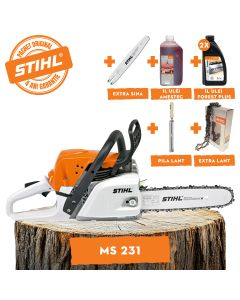 Motofierastrau STIHL MS 231 putere 2.7CP lama 40cm 1.3mm pas lant 3/8" + ulei amestec 2T 1L + ulei forest plus 2L + extra lant + extra sina + pila lant
