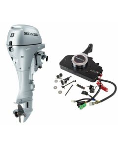 Motor barca Honda BF8DK2 SRU cu mansa cizma scurta 8 CP 4T pornire electrica comanda la distanta rezervor atasat elice aluminiu cu 4 aripi port incarcare 12A