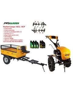 Pachet motocultor Campo 1853, benzina, EURO5, 18CP, 2+1 trepte, remorca 500kg, ulei motor si transmisie incluse