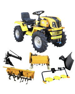 ProGARDEN Campo T12 Minitractor G2.1 4x4, 12CP, diesel, hidraulica fata-spate, roti 6.00-12 cu freza tractata, plug reversibil, tocator vegetatie, cositoare cu discuri si lama zapada/pietris
