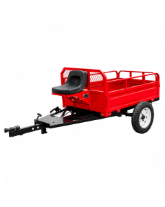 Remorca DKD 700 Premium capacitate max 750 kg roti 5.00-12" dimensiuni bena 140x100x45 cm obloane inaltate basculare scaun cu spatar din burete frana picior frana mana