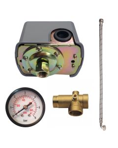 Progarden Set accesorii hidrofor, presostat mecanic ¼”, manometru 0-12bar, racord 5 cai, racord flexibil