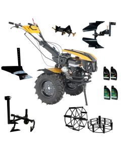 ProGARDEN Pachet Campo 1873 Alpine V2  Motocultor 18CP + Plug bilonat + Plug reversibil + Prasitoare + Adaptor +  2 roti metalice 540x170 + 4L Ulei