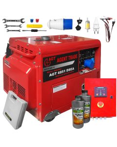Pachet generator curent cu automatizare AGT 6851 DSEA putere 5 kW 230 V diesel pornire electrica insonorizat AVR + 2l ulei motor AgroPro
