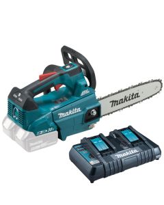 Pachet drujba Makita DUC256Z acumulatori 2xBL1860B incarcator rapid dublu DC18RD ulei lant 1l
