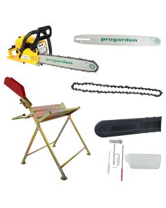 ProGARDEN MF3040P Motoferastrau 400mm, 3CP, benzina 2t, 51cmc + Capra taiat lemne cu suport + Cadou lama si lant