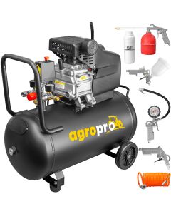 Compresor AgroPro AirPRO 2050B putere 1.5 kW debit 206 l/min presiune 8 bari rezervor 50l kit 5 accesorii