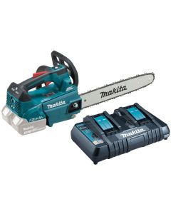 Pachet drujba Makita DUC356Z acumulatori 2xBL1860B incarcator rapid dublu DC18RD ulei lant 1l