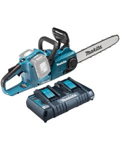 Pachet drujba Makita DUC353Z acumulatori 2xBL1860B incarcator rapid dublu DC18RD ulei lant 1l