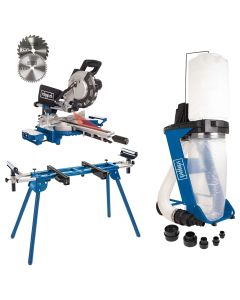 Fierastrau debitat Scheppach HM 216 putere 2000 W turatie 4700 rpm panza 216 mm + Aspirator rumegus Scheppach DC 500 + Suport fierastrau debitat Scheppach UMF 1600