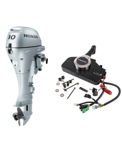 Motor barca Honda BF10DK2 SRU cu mansa cizma scurta 10 CP 4T pornire electrica comanda la distanta rezervor atasat elice aluminiu cu 4 aripi port incarcare 12A