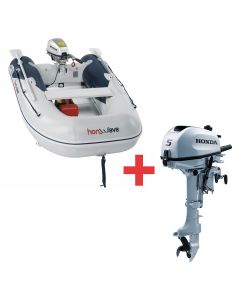 Pachet barca pneumatica Honda Honwave T30-AE3 cu podina aluminiu greutate 54 kg 4 pasageri lungime 2.97 m + Motor barca Honda BF5 SHU cu Eche cizma scurta 5 CP