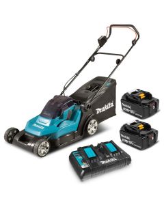 Masina de tuns gazon Makita DLM432PT2 LXT 18V latime de lucru 43cm sac colector 50 l cu acumulatori 2 x 5,0Ah incarcator dublu rapid