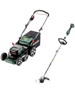Pachet Masina de gazon METABO RM36-18 LTX BL46 cu 2 acumulatori LiPower 18V 5.2 Ah si 1 incarcator DUO ASC145 Air Cooled + Trimmer METABO RTD 18 LTX BL30