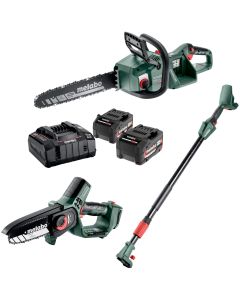 Pachet Fierastrau cu acumulatori METABO MS36-18 LTX BL40 + Fierastrau pentru crengi METABO MS18LTX15 + Set 2 acumulatori 18V Lipower 5.2Ah si incarcator ASC145 + Brat telescopic pt MS18LTX15