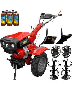 Motocultor Rotakt RO10R motor 10 CP 3 viteze latime lucru 56-135 cm freze roti cauciuc roti metal 40cm rarita reglabila plug arat 5 x ulei AgroPro