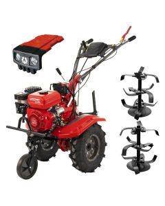 Motocultor Rotakt Gardian RO110RVE cu kit de capotare pornire electrica motor 8CP 212 cmc benzina 2+1 viteze latime lucru 56-90 cm freze roti cauciuc 5.00-8"