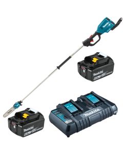 Pachet drujba emondor Profesionala Makita DUA300Z acumulatori 2xBL1860B incarcator rapid dublu DC18RD ulei lant 1l
