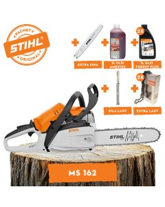 Motofierastrau STIHL MS 162 putere 1.6 CP lama 30 cm pas lant 3/8"P + ulei amestec 2T 1L + ulei forest plus 2L + 2x extra lant + extra sina + pila lant