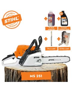 Motofierastrau STIHL MS 251 Putere 3 CP lama 40cm 1.6 mm pas lant .325" + ulei amestec 2T 1L + ulei forest plus 2L + extra lant + pila lant