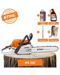 Motofierastrau profesional STIHL MS 261 putere 4.1 CP lama 40 cm 1.6 mm pas lant .325" + ulei amestec 2T 1L + ulei forest plus 2L + extra lant + pila lant