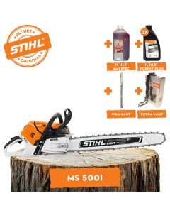 Motofierastrau profesional STIHL MS 500i putere 6.8CP lama 50cm pas lant 3/8" RS Rollomatic S + ulei amestec 2T 1L + ulei forest plus 2L + extra lant + pila lant