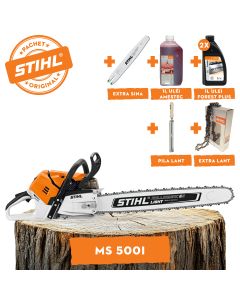 Motofierastrau profesional STIHL MS 500i putere 6.8CP lama 50cm pas lant 3/8" RS Rollomatic ES Light + ulei amestec 2T 1L + ulei forest plus 2L + extra lant + extra sina + pila lant