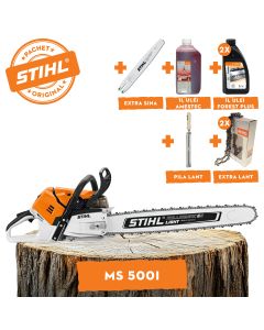 Motofierastrau profesional STIHL MS 500i putere 6.8CP lama 50cm pas lant 3/8" RS Rollomatic ES Light + ulei amestec 2T 1L + ulei forest plus 2L + 2x extra lant + extra sina + pila lant