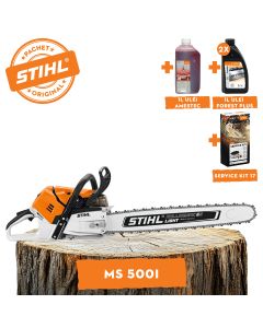 Motofierastrau profesional STIHL MS 500i putere 6.8CP lama 50cm pas lant 3/8" RS Rollomatic ES Light + ulei amestec 2T 1L + ulei forest plus 2L + service kit 17