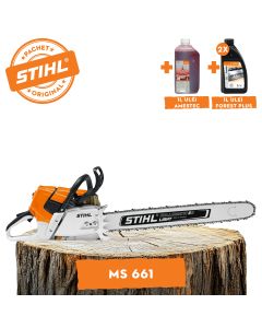 Motofierastrau profesional STIHL MS 661 putere 7.3CP lama 75 cm 1.6mm pas lant 3/8" 36RSC + ulei amestec 2T 1L + ulei forest plus 2L