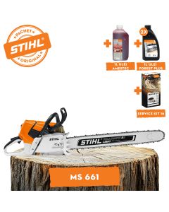 Motofierastrau profesional STIHL MS 661 putere 7.3CP lama 75 cm 1.6mm pas lant 3/8" 36RSC + ulei amestec 2T 1L + ulei forest plus 2L + service kit 16