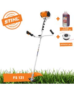 Motocoasa STIHL FS 131 putere 1.9 CP latime lucru 42 cm cutit pentru iarba 230-2 chinga dubla pentru umeri + ulei amestec 2T 1L + AutoCut 36-2