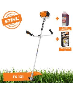 Motocoasa STIHL FS 131 putere 1.9 CP latime lucru 42 cm cutit pentru iarba 230-2 chinga dubla pentru umeri + ulei amestec 2T 1L + service kit 31