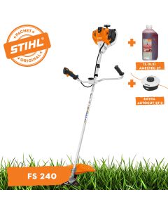 Motocoasa STIHL FS 240 motor 2.3 CP latime lucru 42cm cutit taietor pentru tufisuri 250-3 chinga de transporti + ulei amestec 2T 1L + AutoCut 27-2