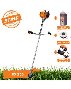 Motocoasa profesionala STIHL FS 255 putere 2.04 CP latime lucru 45cm AutoCut 46-2 + ulei amestec 2T 1L + extra AutoCut 46-2 + viziera cu antifoane