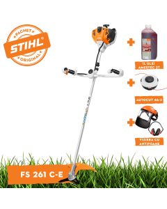 Motocoasa STIHL FS 261 C-E putere 2.7 CP latime lucru 52cm cutit taietor pentru tufisuri 300-3 ham complet + ulei amestec 2T 1L + AutoCut 46-2 + viziera cu antifoane
