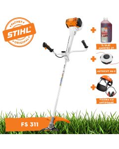 Motocoasa profesionala STIHL FS 311 putere 1.9 CP latime lucru 48cm cutit taietor pentru tufisuri 300-3 centura universala advance plus + ulei amestec 2T 1L + AutoCut 46-2 + viziera cu antifoane