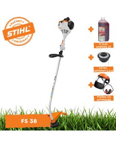 Motocoasa STIHL FS 38 putere 0.9 CP latime lucru 38 cm cap cositor AutoCut C 6-2 + ulei amestec 2T 1L + extra AutoCut C 6-2 + viziera cu antifoane