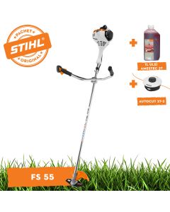 Motocoasa STIHL FS 55 motor 1 CP latime lucru 42cm cutit pentru iarba 230-2 chinga de transport + ulei amestec 2T 1L + AutoCut 27-2
