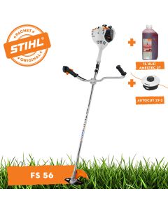 Motocoasa STIHL FS 56 motor 1.1 CP latime lucru 42cm cutit pentru iarba 230-2 chinga de transport + ulei amestec 2T 1L + AutoCut 27-2