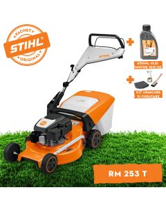 Masina de tuns iarba STIHL RM 253 T autopropulsata benzina latime de taiere 51 cm inaltime reglabila cos colector 55 L + ulei motor 10W-30 0.6L + kit ingrijire si curatare