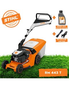 Masina de tuns iarba STIHL RM 443 T benzina autopropulsata latime taiere 41 cm cos colector 52 L + ulei motor 10W-30 0.6L + kit mulcire AMK 043