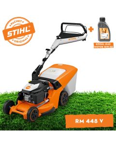 Masina de tuns iarba STIHL RM 448 V benzina autopropulsata latime taiere 46 cm cos colector 52 L + ulei motor 10W-30 0.6L