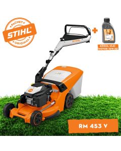 Masina de tuns gazonul STIHL RM 453.3 V benzina autopropulsata latime taiere 51 cm cos colector 55 L + ulei motor 10W-30 0.6L
