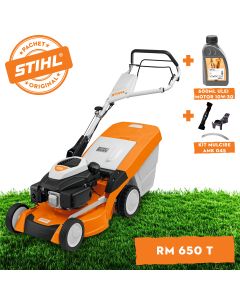 Masina pentru tuns gazonul STIHL RM 650 T autopropulsata latime taiere 48 cm cos 70 l 3.5 CP benzina + ulei motor 10W-30 0.6L + kit mulcire AMK 045
