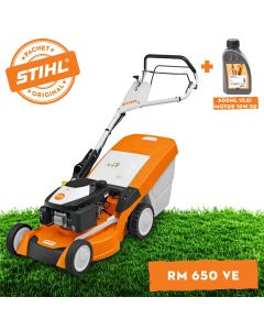 Masina pentru tuns gazonul STIHL RM 650.1 VE autopropulsata Electric-start latime taiere 48 cm cos 70 l 3.5 CP benzina + ulei motor 10W-30 0.6L