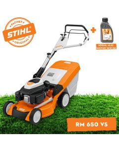 Masina de tuns iarba pe benzina STIHL RM 650 VS  latime lucru 48 cm motor 3.5CP cos 70 l + ulei motor 10W-30 0.6L