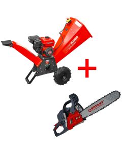 Tocator de crengi Rotakt ROTC305W motor 7 CP benzina capacitate maxima tocare 50 mm roti 13x5.00-9 + Motofierastrau ROTAKT MTF5810SW
